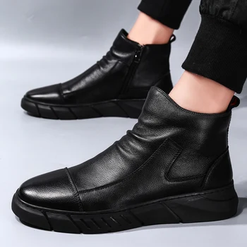 

Autumn Winter New Men Boots Mens Shoes Casual Botas De Hombre Fashion High Top Shoes Men Warm Pu High Quality Men Martin Boots