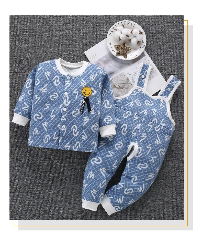 Детский комплект термобелья на осень и зиму, плотный хлопковый комбинезон, детская одежда с хлопковой подкладкой для новорожденных