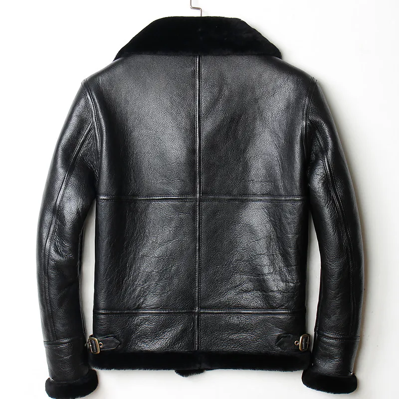 Черная мужская куртка-бомбер из натуральной овчины размера плюс 4XL для русской осени, толстая Короткая кожаная куртка-Авиатор