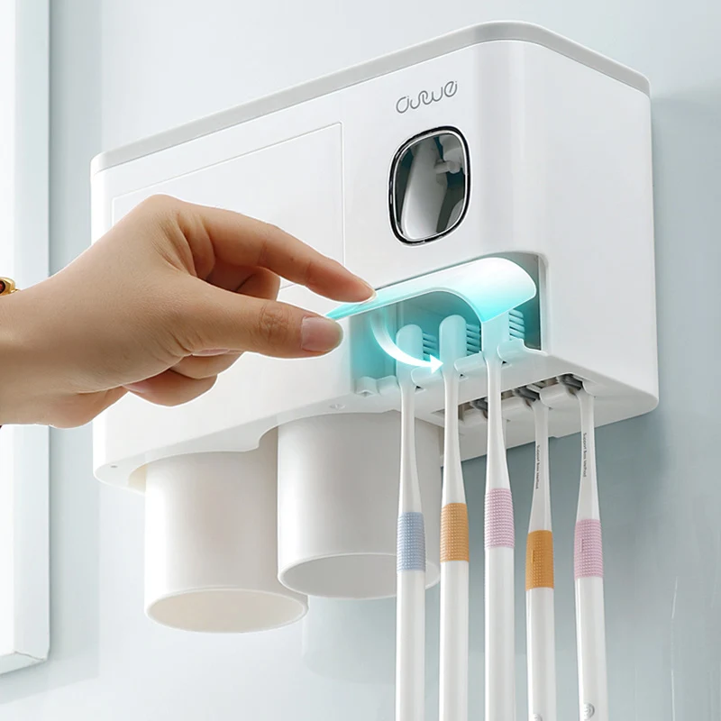 BAISPO магнитный держатель для зубных щеток с адсорбцией автоматический диспенсер для зубной пасты Стеллаж Для Хранения Туалетных принадлежностей аксессуары для ванной комнаты