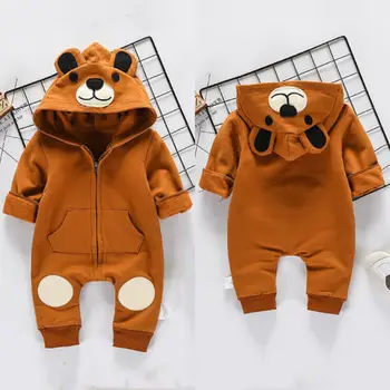 

2020 Newborn Kids Baby Clothes Girl Boy 3D Ear Bear Hooded Romper Jumpsuit Playsuit Cosplay Zipper Cute Outfits 0-24M