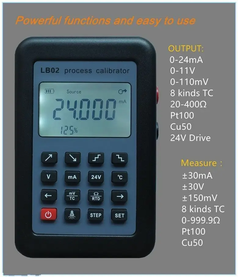 

LB02 Resistance Voltage Meter 4-20mA 0-10V/mV Signal Generator Source thermocouple PT100 temperature Process calibrator Tester