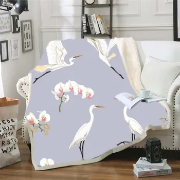 

Red-crowned Crane Funny Character Blanket 3D Print Sherpa Blanket on Bed Home Textiles Dreamlike Style 08