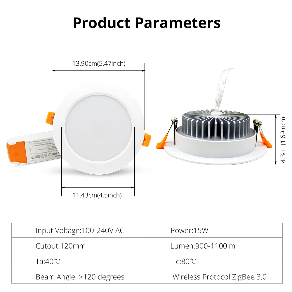 ZigBee 3.0 Smart RGBW 4 Inch 4.5inch Downlight Led Bulb Light Work with Amazon Echo Plus Directly 12w Smart Lighting Solution