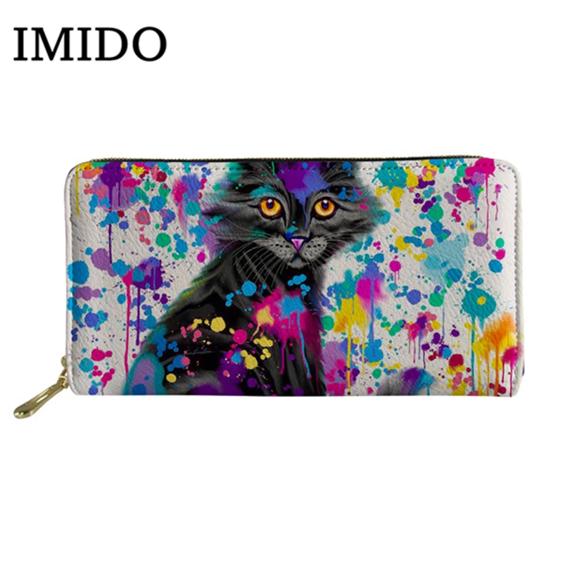 IMIDO/женские кожаные кошельки с разноцветным 3D принтом кота, женский кожаный клатч-портмоне, длинный держатель для карт, кошелек, сумка для телефона, милый кошелек - Цвет: WLL986Z21