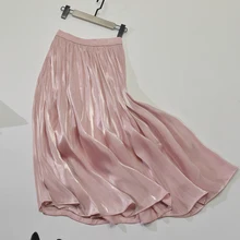 Высокое качество корейский стиль гофрированные длинные юбки для женщин весна лето Модные металлические юбки женские Высокая талия пачка saias