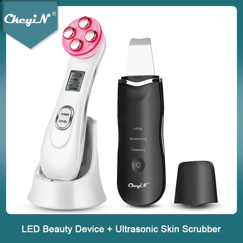 Ultrasonic Face Cleaning Skin Scrubber Facial Cleansing Peeling Machine Pore Cleaner + RF EMS LED Anti Aging Facial Massager 39