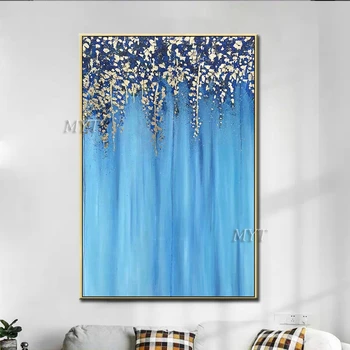 

Golden Flowers And Plants Hang Down From Above Handpainted Wall Art Home Decor Picture Modern Oil Painting On Canvas Beautiful