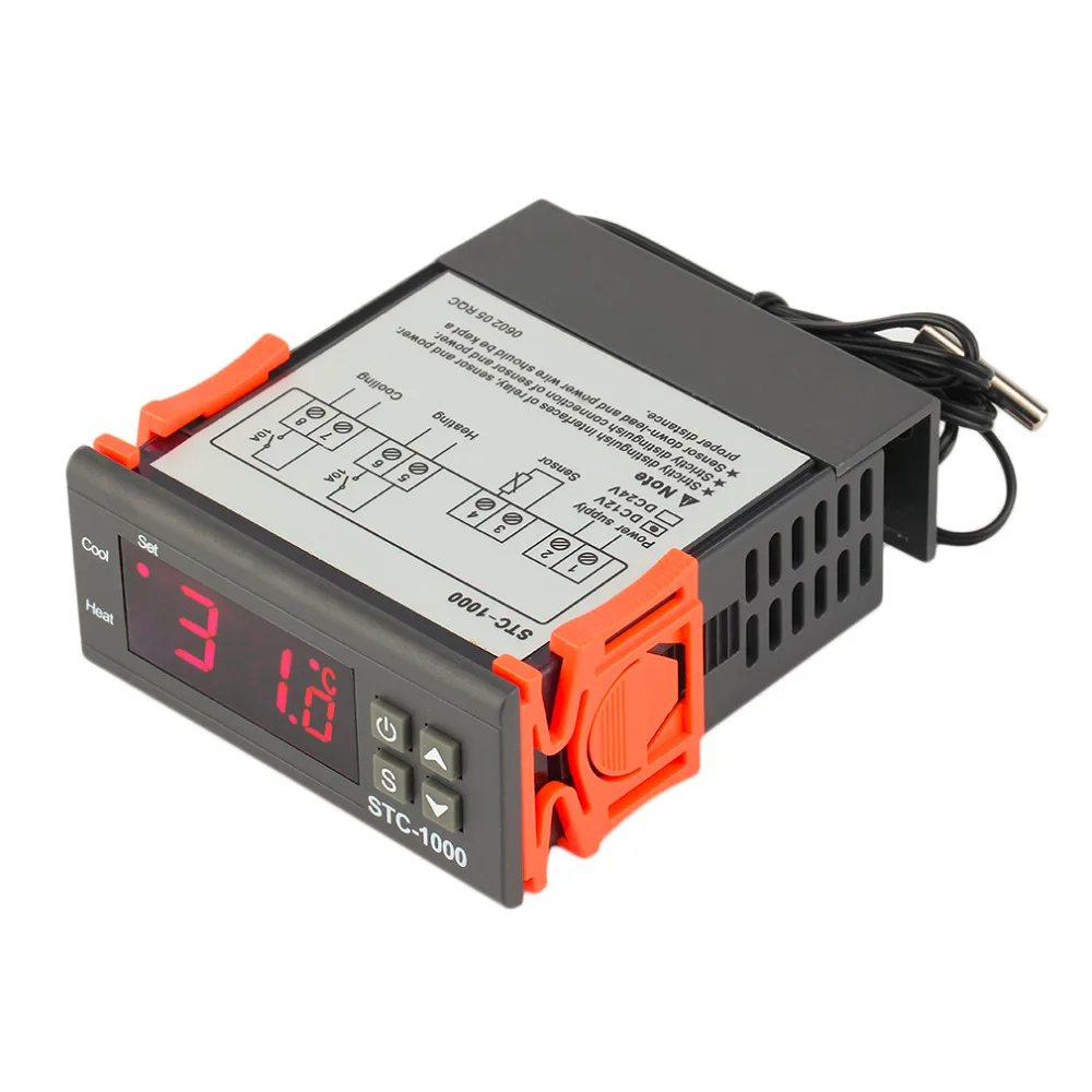 

DC AC 12V/24V Two Relay Output Digital Temperature Controller STC-1000 Thermostat -50~99 Degree with Sensor