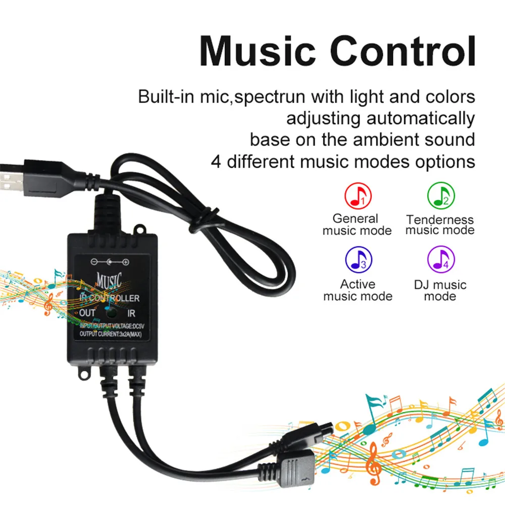 Светодиодная лента RGB музыкальный светильник USB 5 В ТВ подсветка вечерние для фона
