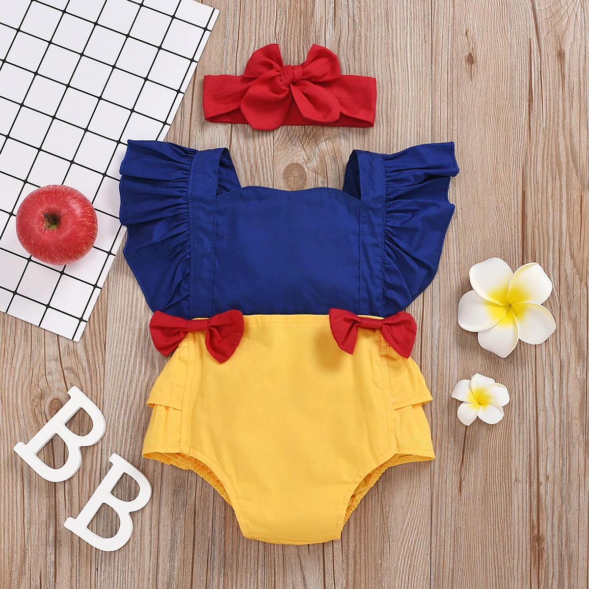 Snow White Princess Newborn Baby Girl Romper Headband 2pcs Clothes