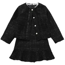 Осенне-зимняя куртка с перламутровыми пуговицами для девочек от 3 до 12 лет, расклешенное платье с длинными рукавами комплекты одежды из двух предметов