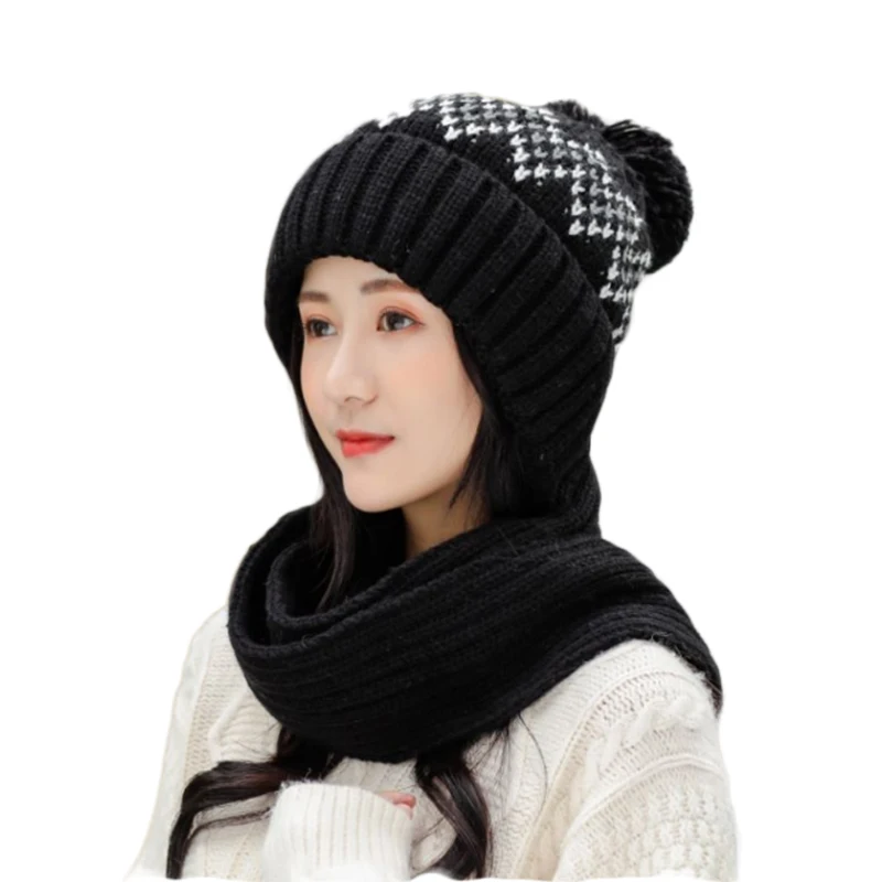 

Wool Beanie Hat And Scarf Set Woman Elegant Pompom Hat Knitted Winter Warm Infinity Scarf Gils Hat Scarf Set 2020