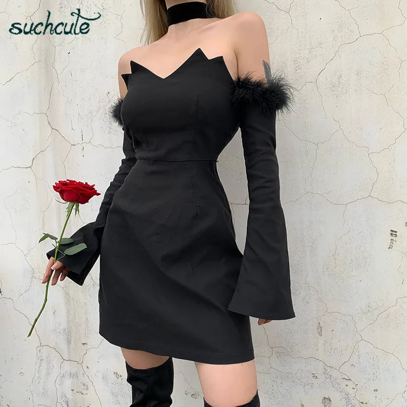 SUCHCUTE с открытыми плечами женское платье Modis лоскутное изделие осень зима 2019