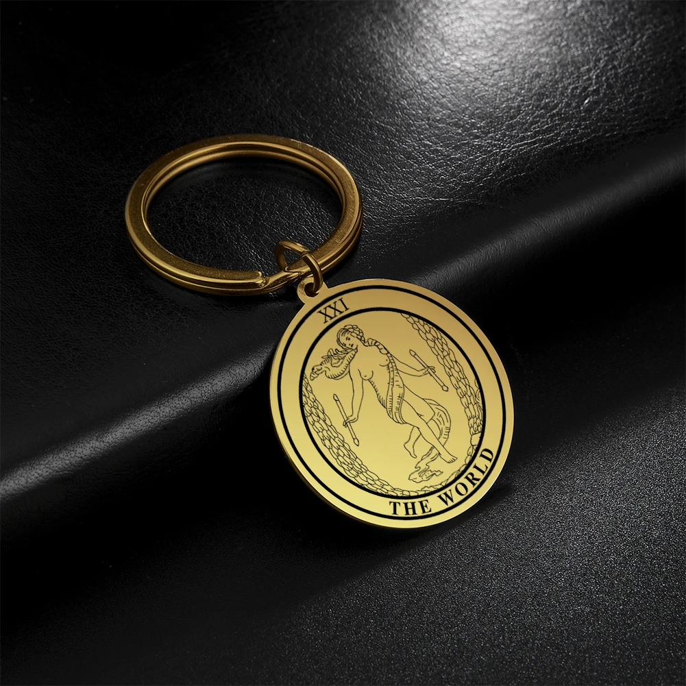 Dawapara-타로 주얼리 타로 카드 코인 펜던트 키 체인, 점성술 신비 부적 스테인레스 스틸 열쇠 고리-Freehip.co.kr