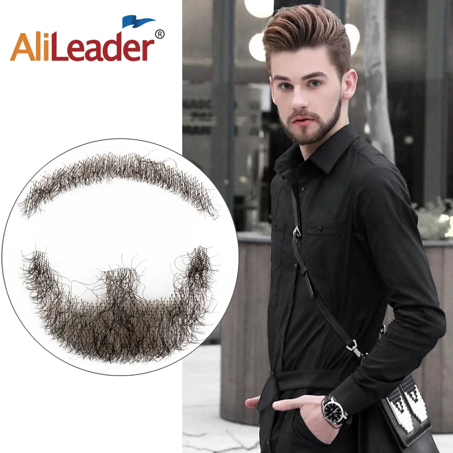 Alileader-Barba falsa de encaje suizo para hombres, 100% de barba falsa y bigote, cabello humano Real, hecho a mano, ligera, Invisible