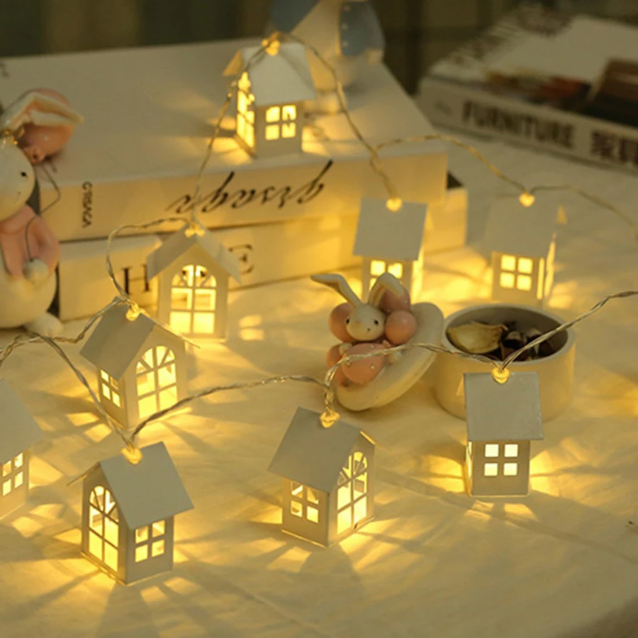 2M 10 LED Wood House Lamp Christmas Decor String Light Garland Holiday New Year Novelty Room Wedding Party DIY Decoration | Лампы и