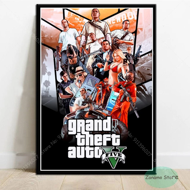 Gta V Grande Roubo Jogo De Automóvel Decoração Arte Cartaz Da Parede  Presente Personalizado Moderno Família Quarto Decoração 24x36 Lona Cartazes  - Pintura E Caligrafia - AliExpress