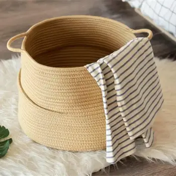 

Laundry Storage Basket Cotton Rope Storage Bin Dustproof Sundries Toy Organizer For Bathroom Bedroom Handmade Organizer Baskets