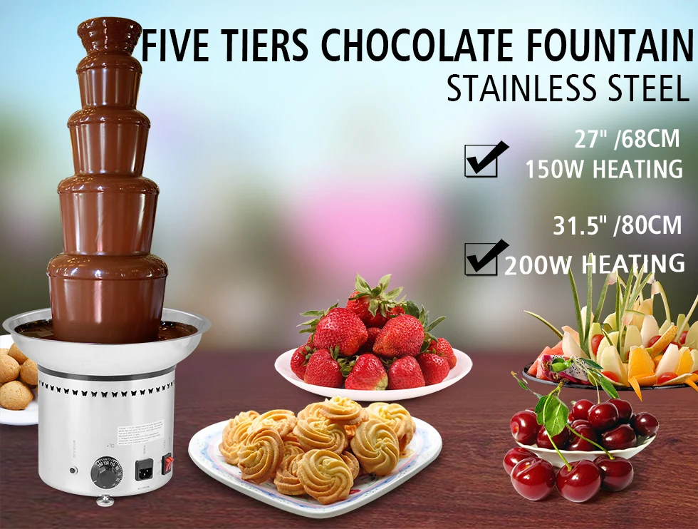 VEVOR Chocolate Fountain Machine 80cm/31.5 inch Stainless Steel Auto Temperature Control 86-302℉ for Wedding Parties, 5 Tiers