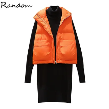 

Plus Size Women Knitted Dress Suit Female 2020 Down Jacket Ves And Sweater Dresses Two Piece Set Winter Warm Clothes Outfit