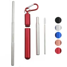 3 шт портативная Телескопическая из нержавеющей стали Серебряная Питьевая Солома для путешествий многоразовая Раскладной Металлический с соломенным ведром и щеткой