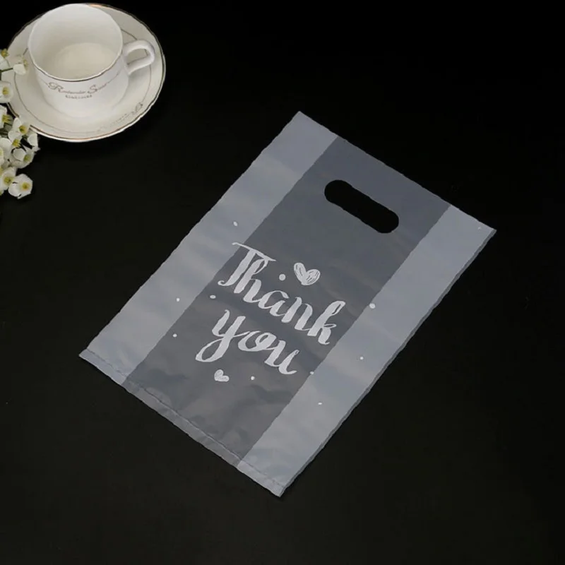 50PCS Thank You Gift Wrapping Bags Candy Cookie Cake Shop Pastry Packaging Bag With Hand Household Plastic Present Cookie Cake