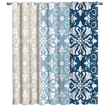 

Classical European Pattern Ethnic Beige Blue Navy Window Curtains Dark Blackout Bathroom Kitchen Bedroom Indoor Fabric Print Kid