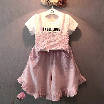 

Summer Short Children Clothes Baby Girls Casual Sets T-Shirt+Pants 2Pcs Sport Suit Kids Loose Clothing Pink Blue 3 5 6 8 Years