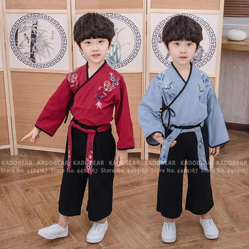 

Kids Boy Chinese Style Hanfu Tang Suit Robe Pants Children Japanese Kimono Haori Cardigan Tops Coat Trousers Kung Fu Uniform Set