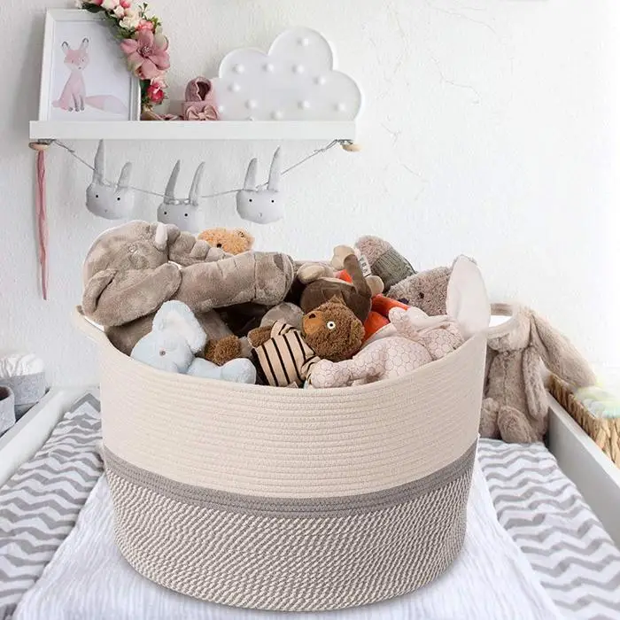 Multi-function Large Cotton Rope Woven Storage Basket for As Picture Clothes Toys Home