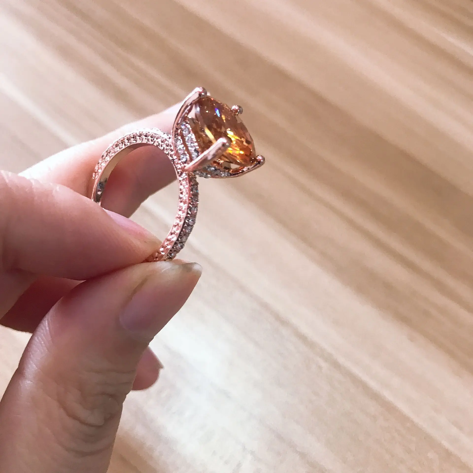 Высокое качество розовое золото большое золото для женщин Модный кубический цирконий обручальное кольцо с полным блестящим кубический циркон камень