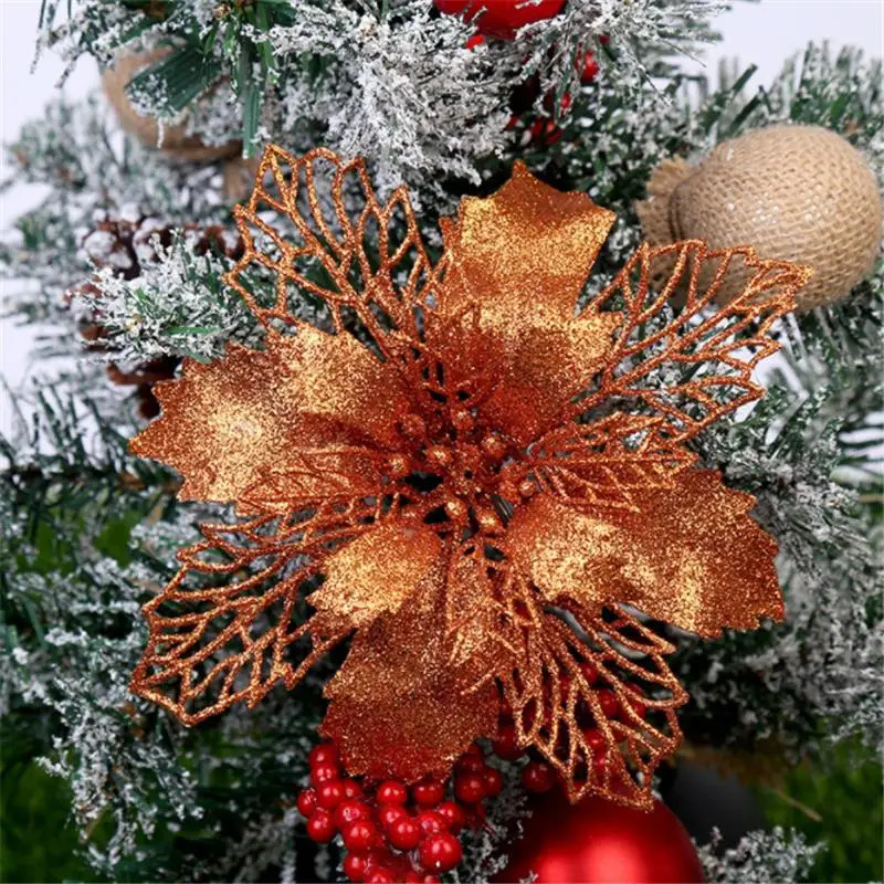 1 шт лук порошок с ажурной 16 см Рождественский цветок Искусственные цветы декоративный кулон-орнамент для рождественской елки для дома Вечерние