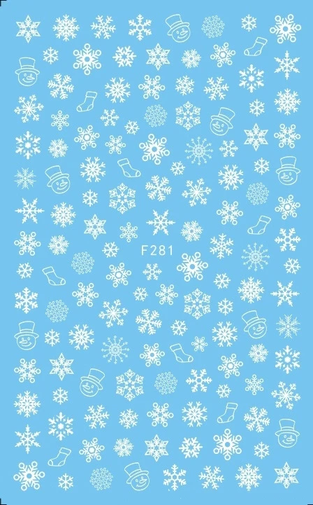 1 лист Рождественская тема наклейки для ногтей милый олень/Снежинка узор для ногтей DIY декоративная наклейка на стену самоклеящаяся - Цвет: F281 White
