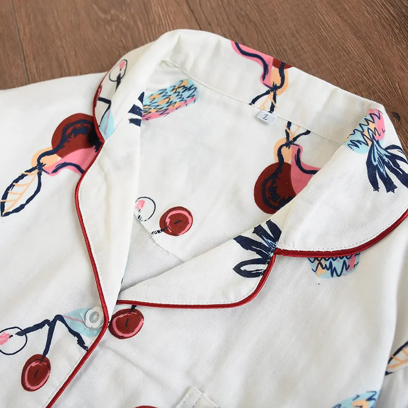 Для женщин пижамный комплект Демисезонный новые тонкие; Хлопковое платье с вишневым принтом; с длинными сетчатыми рукавами милая одежда для сна Повседневное Домашняя одежда женская пижама