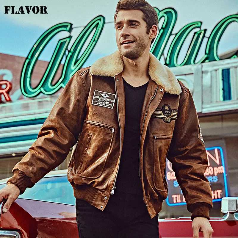 FLAVOR Heren Classic Leather Jacket met Afneembare Kraag van Suède Winterjas (Zwart, 3XL FLAVOR Heren Classic Leather Jacket met Afneembare Kraag van Suède Winterjas (Zwart, 3XL