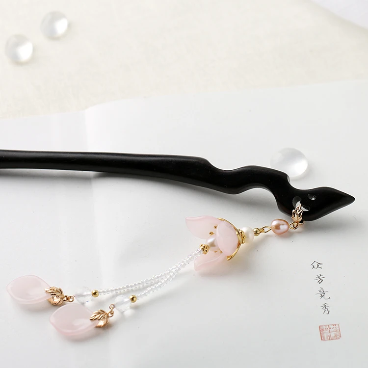

Classical Flower Long tassels Hair clip Kanzashi Hair Ornaments Wood Hair Stick Step shake Antiquity Hair Accessories Cosplay