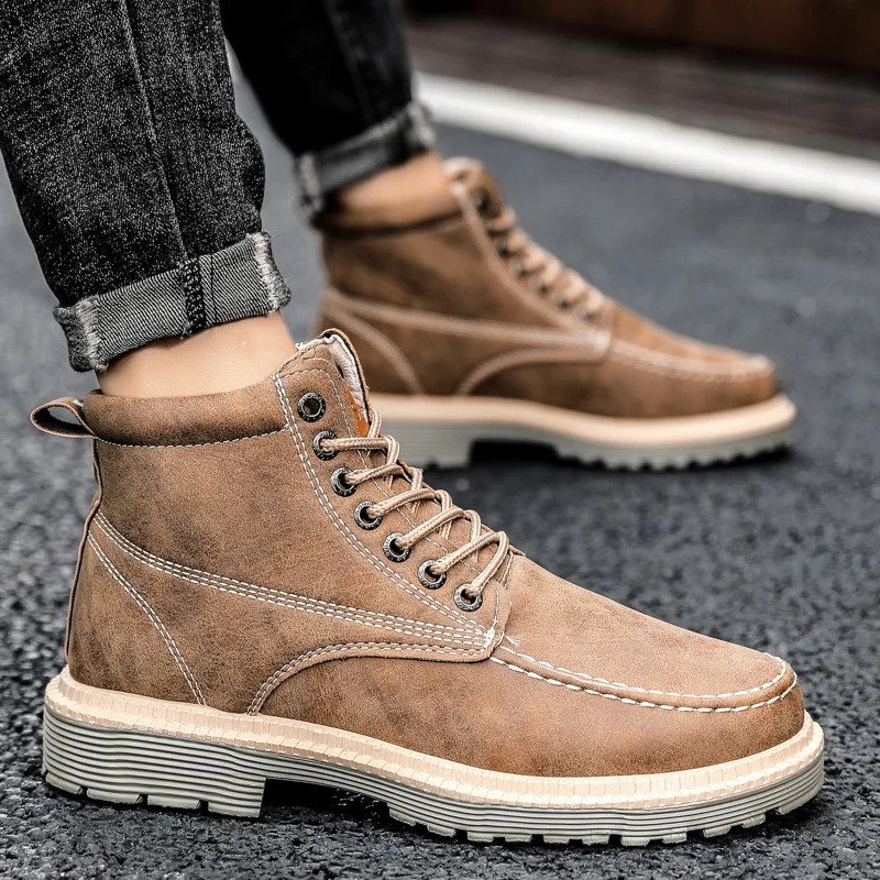 

Fashion High Top Men Boots High Quality Trend Comfortable Men Work Boots Autumn Pop Original Non-slip Motorcycle Boots Casualr54