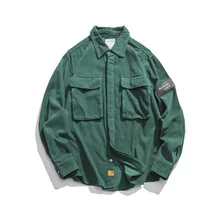 1458 осень зима Ретро Вельветовая рубашка для мужчин Лоскутная карманная Мужская рубашка с длинным рукавом Свободная модная уличная