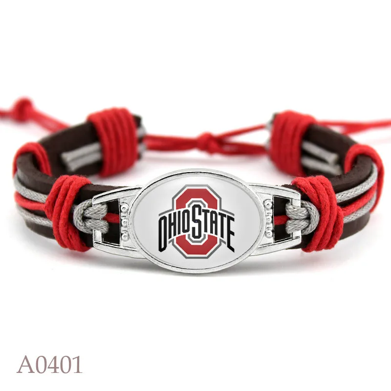 

Handmade 18*25mm Ohio State Charm Genuine Leather Bracelet Basketball Sports Team Adjustable Bracelets & Bangles For Man Woman