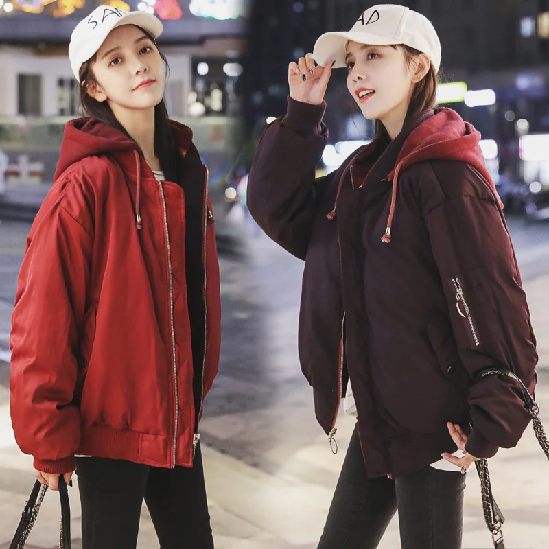 

2019 Autumn And Winter Two-sided Double-sided Wear Students Baseball Uniform Women's Short-height Cotton-padded Clothes Korean-s