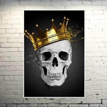 

White Vintage Skull Wearing Crown Canvas Painting Posters and Prints Cuadros Wall Art Pictures for Living Room Decoration