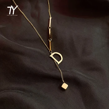 2020 new classic titanium steel D letter pendant Necklace for woman fashion jewelry autumn  sweater chain girl's neck chain