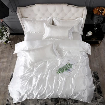 

White Duvet Cover Pillowcase 3pcs Bedding Set RU Size EU Size Sets Single Size King Double Size Satin Silk Luxury Bedding Sets