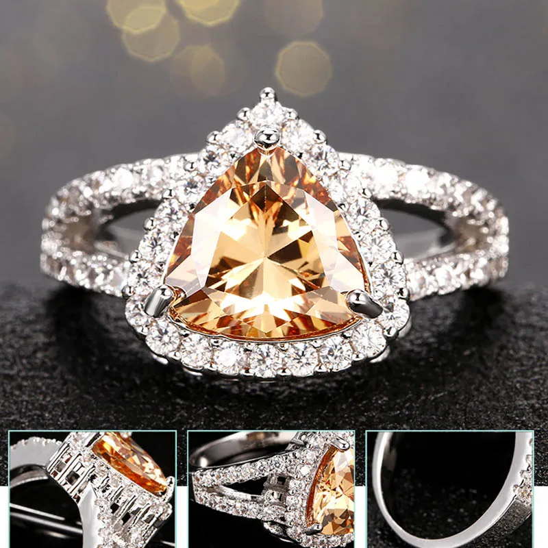 Bague Ringen, геометрическое серебро, 925, хорошее ювелирное изделие, цитрин, кольцо для женщин, треугольные драгоценные камни, индивидуальный характер, женский подарок, вечерние