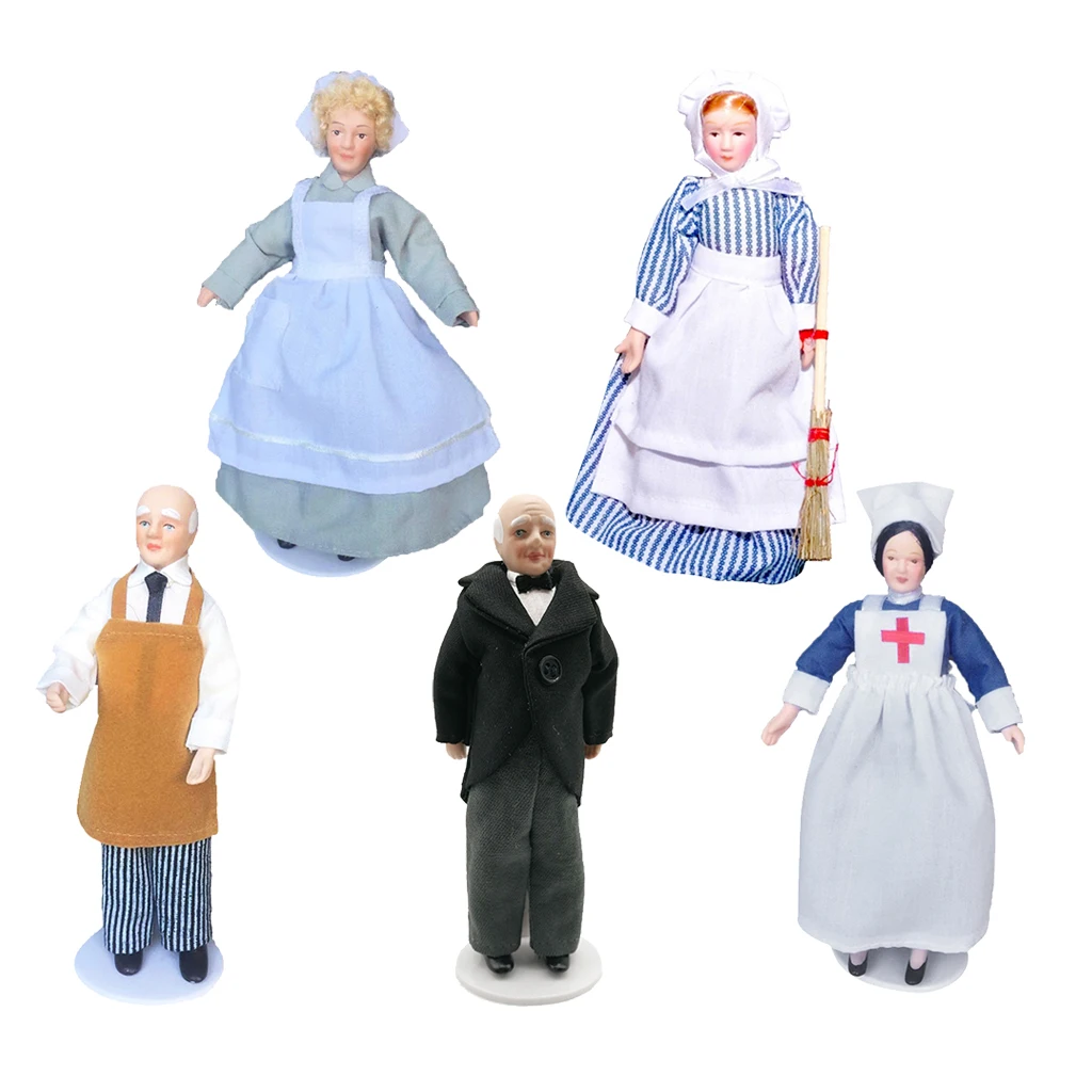 1/12 Scale Dollhouse Mini Porcelain Doll People for Collection Gifts Toys