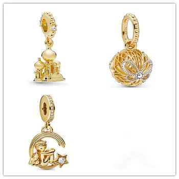 

925 Sterling Silver Charm Gold Color Openwork Butterflies Pendant Beads Fit Pan Bracelet & Necklace Diy Jewelry