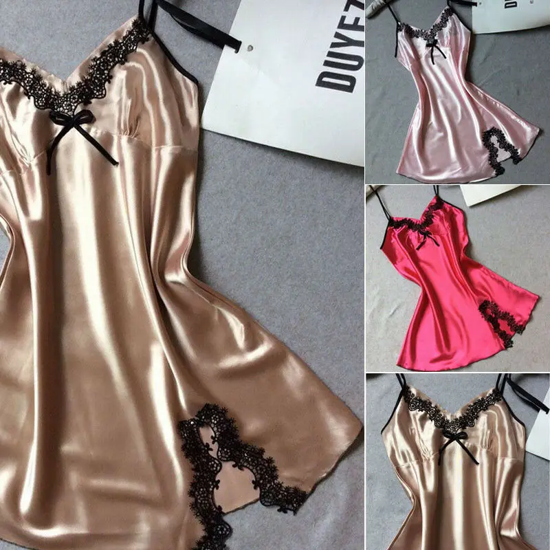 

New Women Sexy Lingerie Sleepwear Satin Silk Lace Robes Night Sleep Dress Skirt