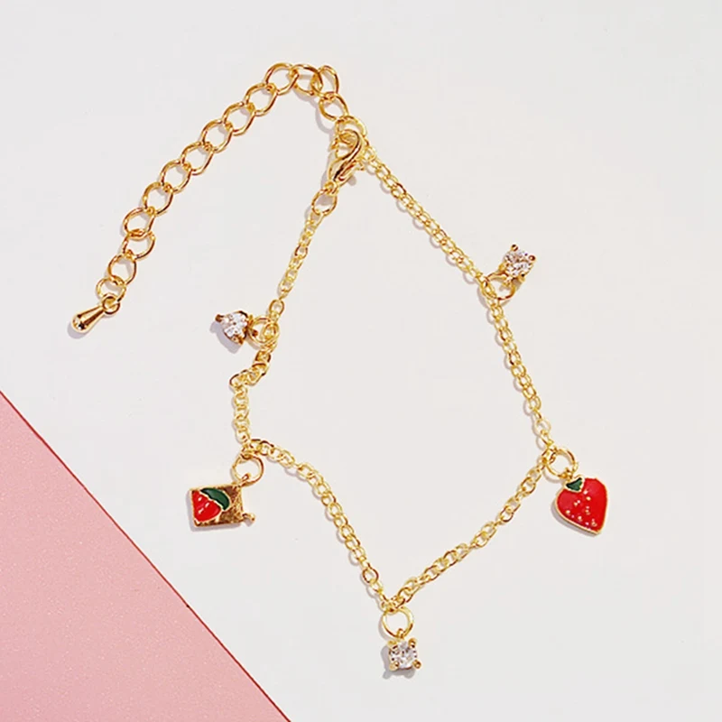 Модные ювелирные изделия браслет с изображением клубники простой милый Циркон Алиса сердце жемчуг браслет девочка подарок для детей