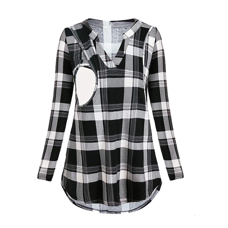 

Fashion Plaid Breastfeeding Shirt Summer Chiffon Pregnancy Clothes Women Nursing Top Long Sleeve Maternity Clothes